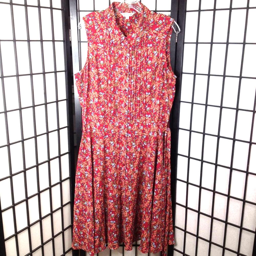 Nanette Lepore Sleeveless Pleated Floral Pintuck Button Flare Dress